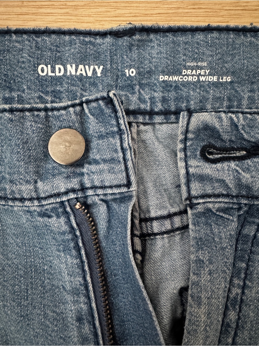 Old Navy Drapey Drawcord Wide Leg Jeans - Denim Blue - Picture 2 of 2